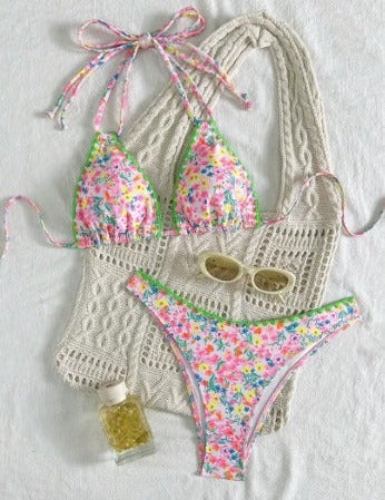 Rita - Biquíni com laço no pescoço em renda vibrante
