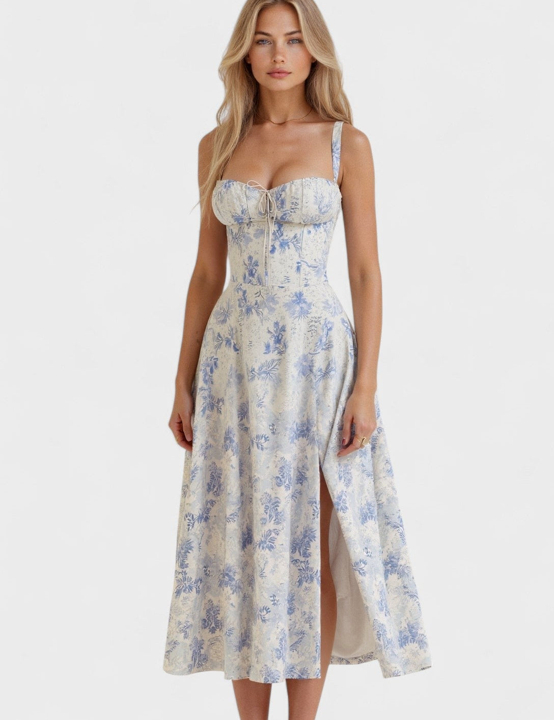 Carolina - Vestido Floral com Corpete Ajustado