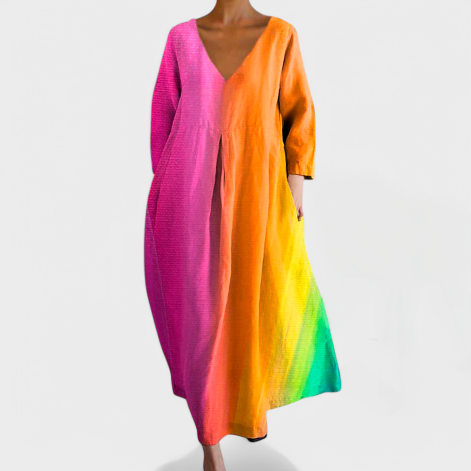 Ana - Vestido colorido com decote em V